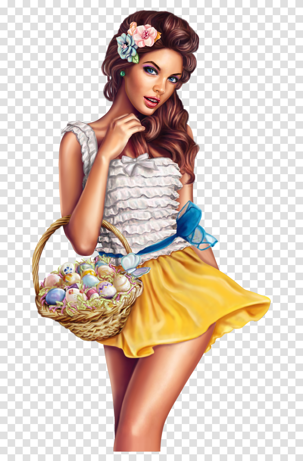 Tube Jolie Femme Glamour Panier D Oeufs De Pques Easter Girls, Person, Human, Bag, Basket Transparent Png