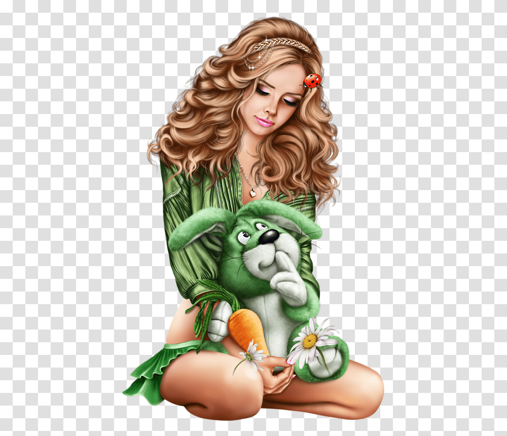 Tubes 3d Artist Laguna Girls Clips Bunny Toys 3d Drawing Woman With Flowers, Person, Vegetation, Plant Transparent Png