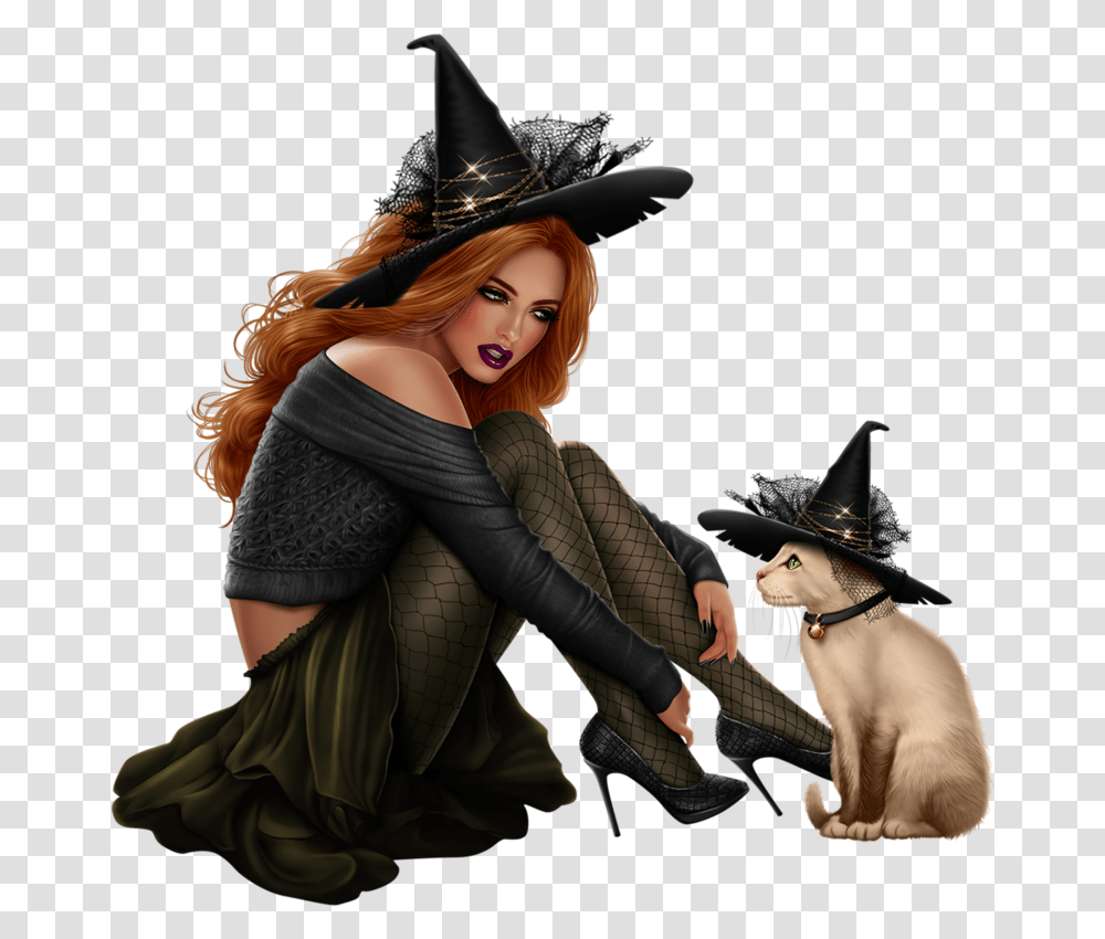 Tubes Artist Nocturne Witches And Vampires Clipart, Person, Hat, Shoe Transparent Png