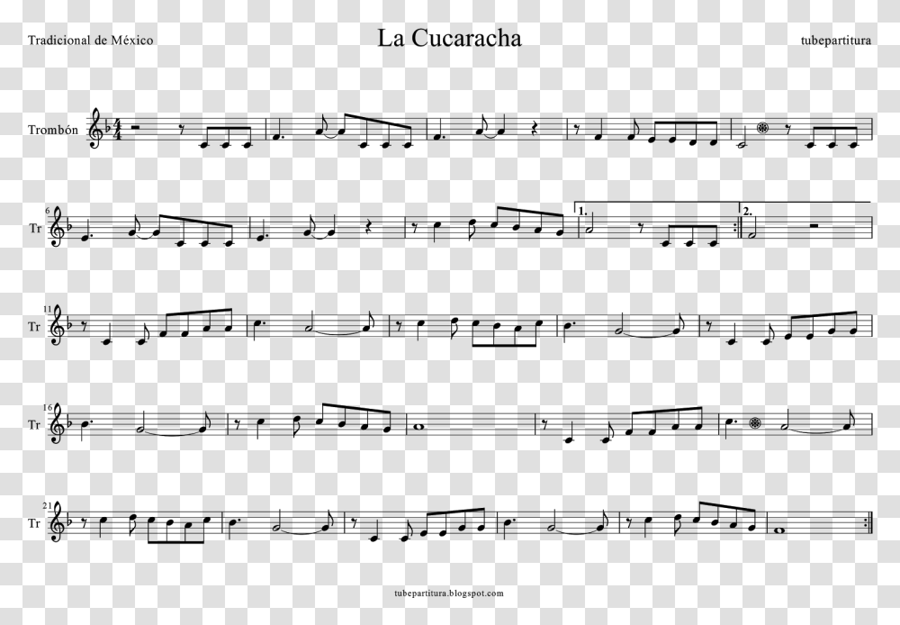 Tubescore Cockroach Song Sheet Music For Trombone Mexican Cielito Lindo Partitura Violin, Gray, World Of Warcraft Transparent Png