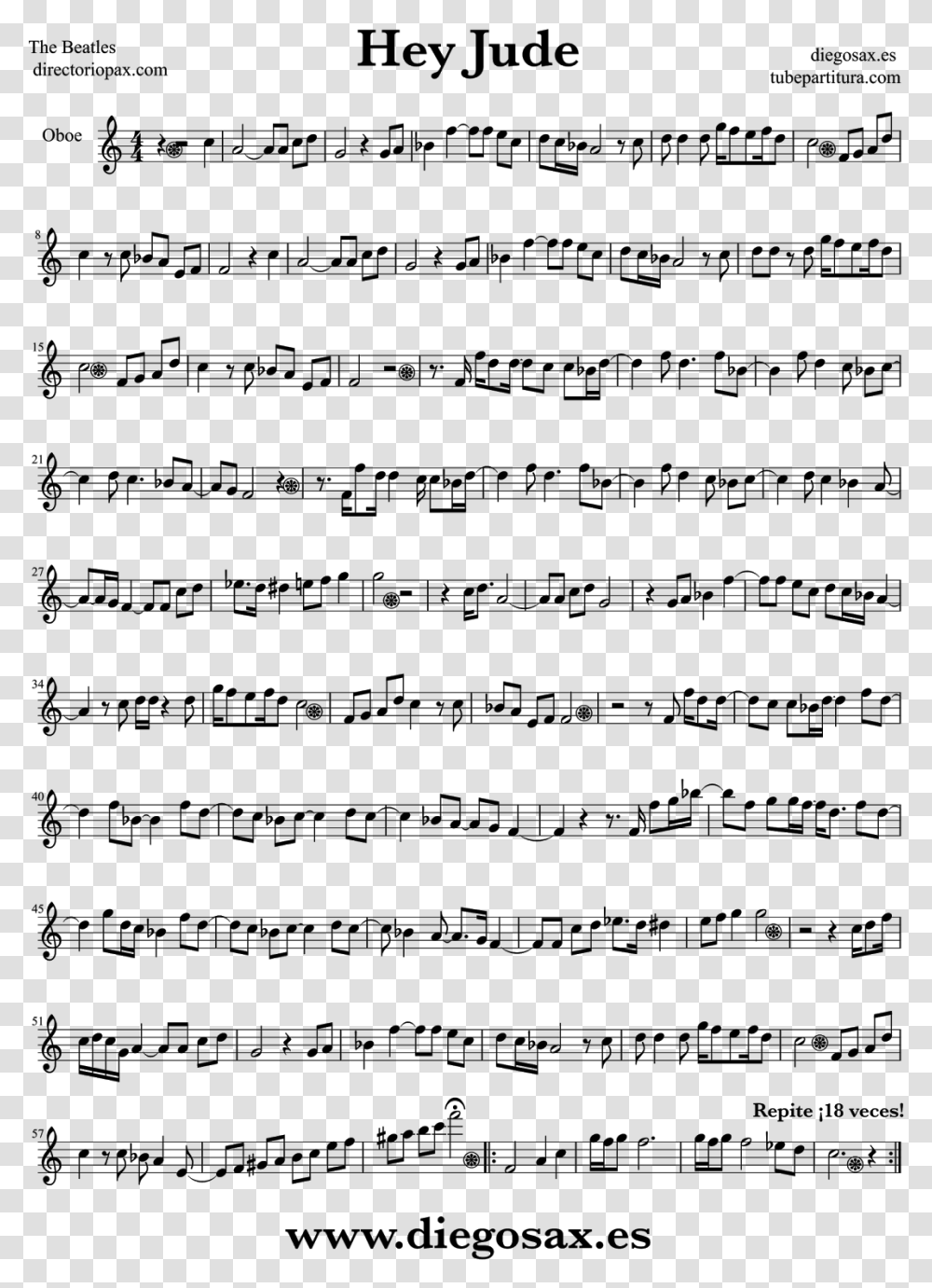 Tubescore Hey Jude By The Beatles Sheet Music For Oboe Hey Jude Violin Sheet Music, Gray Transparent Png