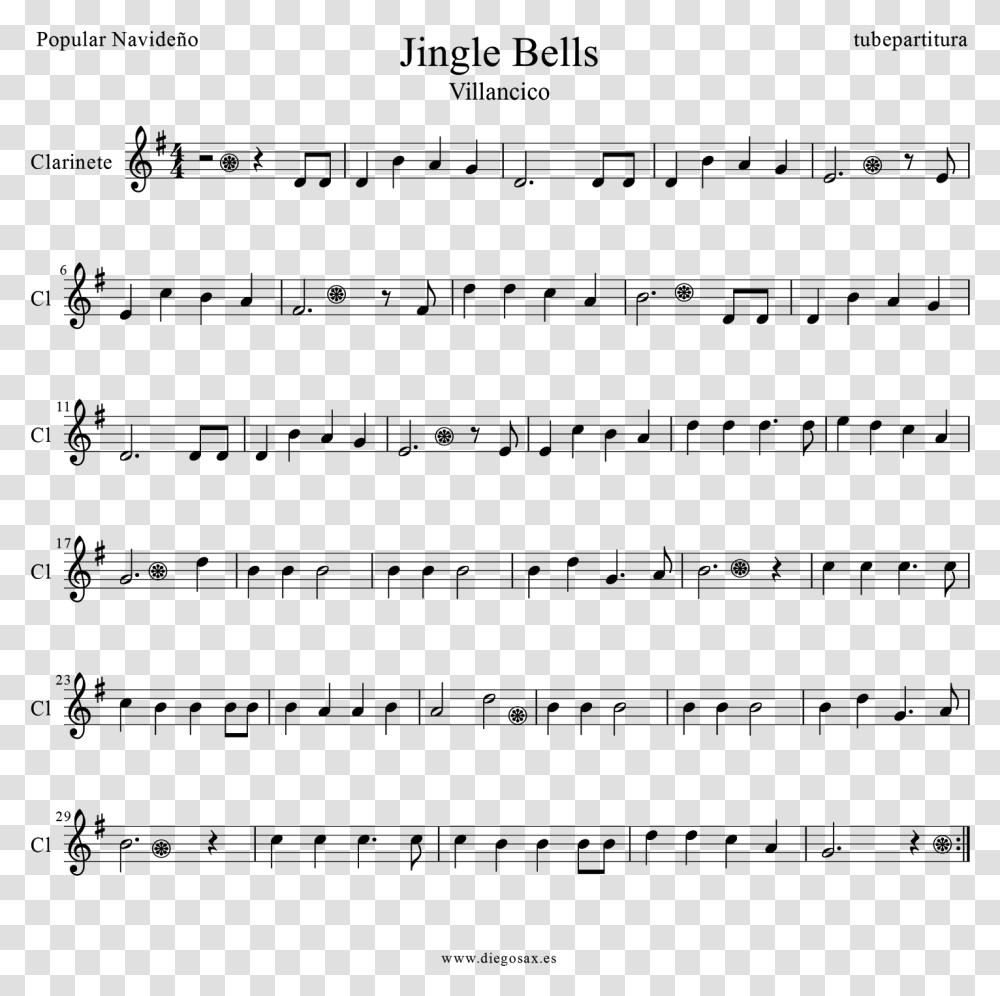 Tubescore Jingle Bells For Clarinet Traditional Christmas Jingle Bells Partitura Violin, Gray, World Of Warcraft Transparent Png