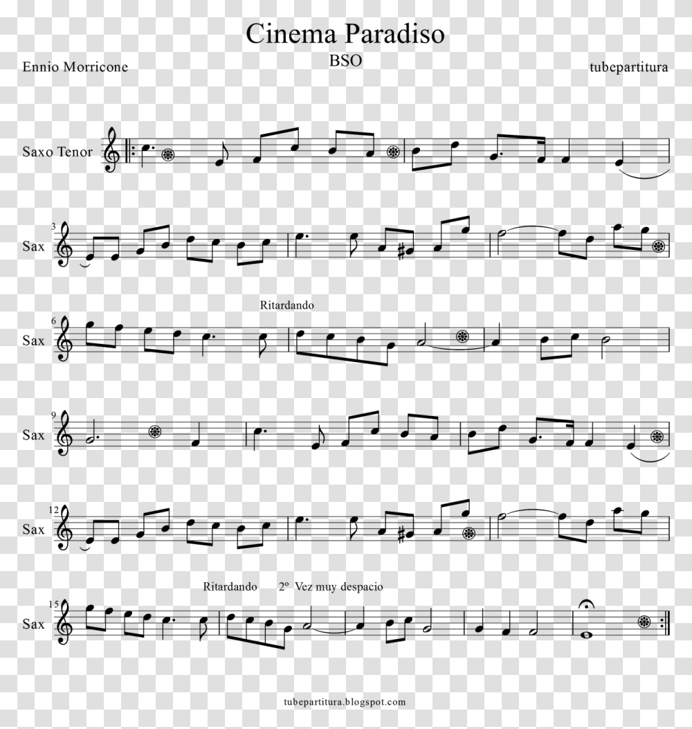 Tubescore Sheet Music For Cinema Paradiso For Tenor Cinema Paradiso Partitura Violin, Gray, World Of Warcraft Transparent Png
