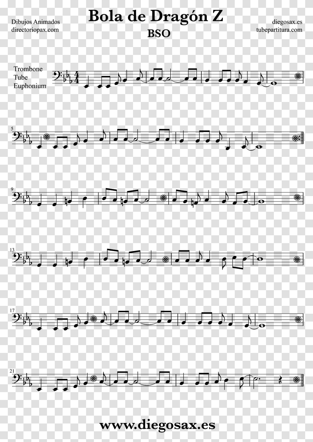 Tubescore Sheet Music For Trombone Tube And Euphonium Fantasy On A Japanese Folk Song Alto Sax, Gray, World Of Warcraft Transparent Png