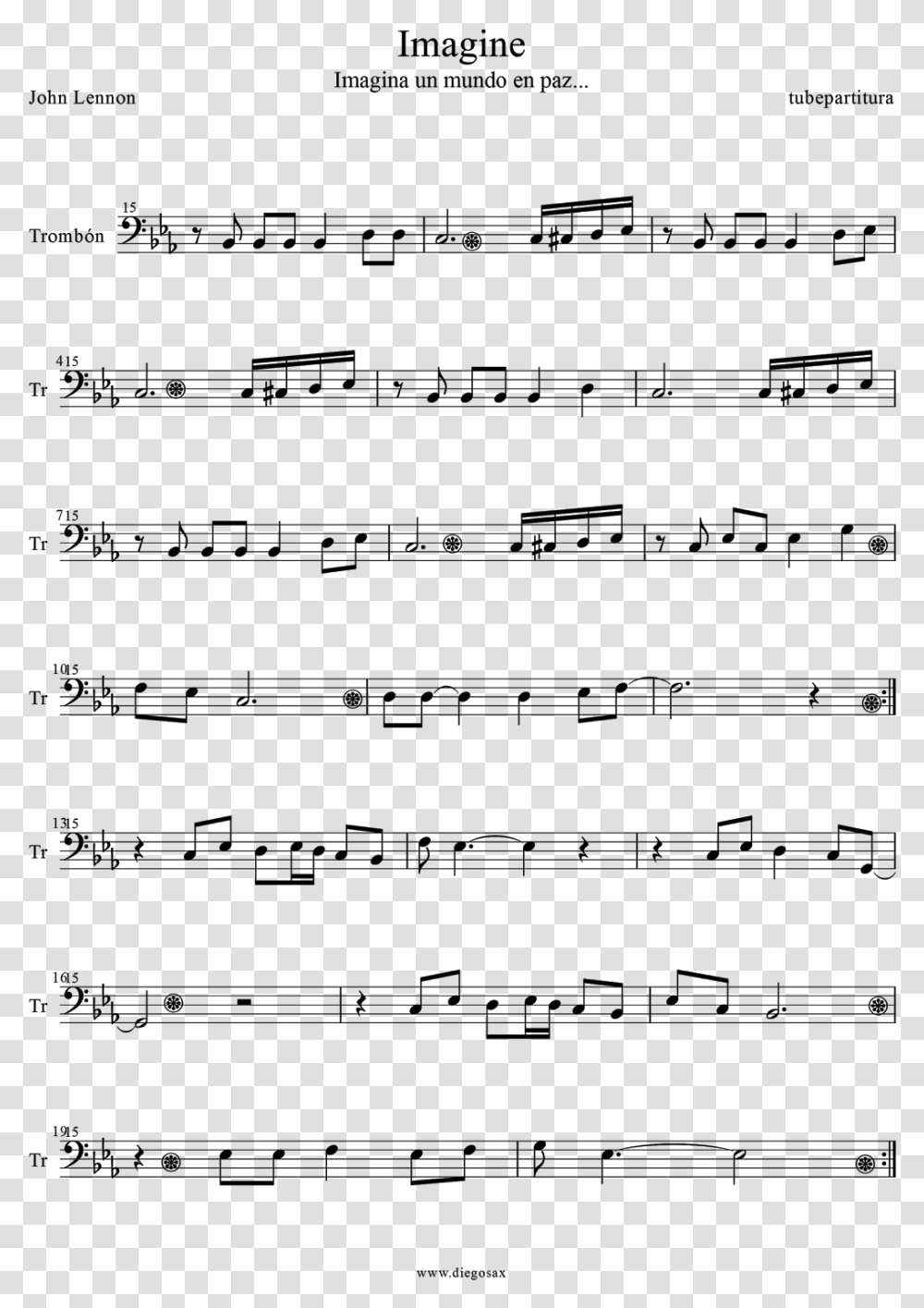 Tubescore Sheet Music Imagine For Trombone Imagine John Lennon Partitura Violin, Gray, World Of Warcraft Transparent Png