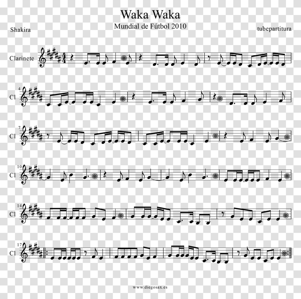 Tubescore Sheet Music Waka Waka For Clarinet Waka Waka Notes For Piano Transparent Png