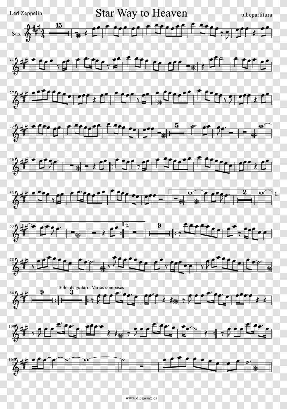 Tubescore Stair Way To Heaven By Led Zeppelin Sheet Partitura Stairway To Heaven Flauta, Gray Transparent Png