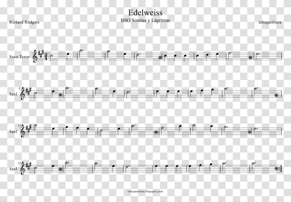 Tubescore The Sound Of Music Sheet Music For Edelweiss, Gray, World Of Warcraft, Halo Transparent Png