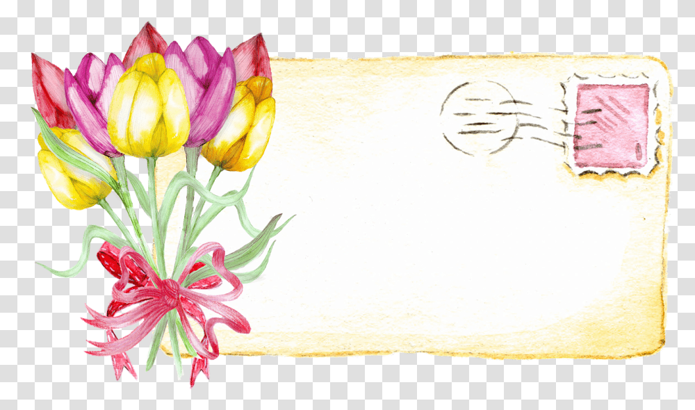 Tulip Post Card Label Vintage Floral, Plant, Flower, Blossom, Envelope Transparent Png
