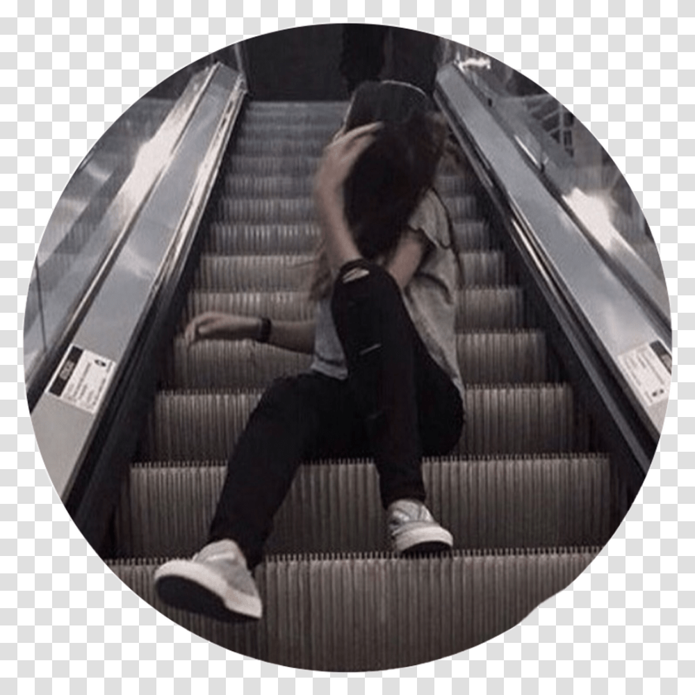 Tumblr Aesthetic Dark Grunge Girl Escalator Circle Aesthetic Dark Grunge Girl, Person, Staircase, Handrail Transparent Png