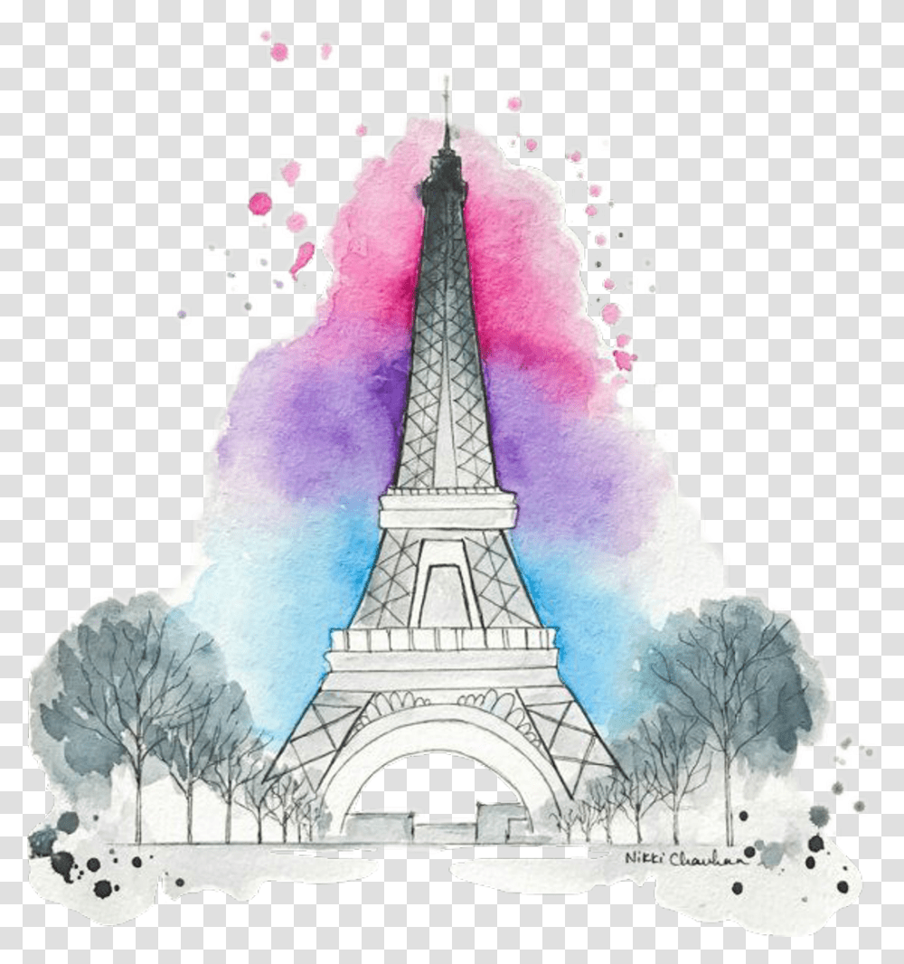 Tumblr Watercolor Paris Eiffel Tower Drawing Easy, Architecture, Building, Spire, Steeple Transparent Png