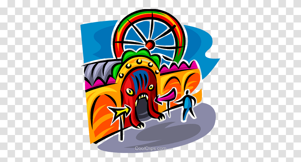 Tunnel Ride Royalty Free Vector Clip Art Illustration, Amusement Park, Theme Park, Crowd, Carnival Transparent Png