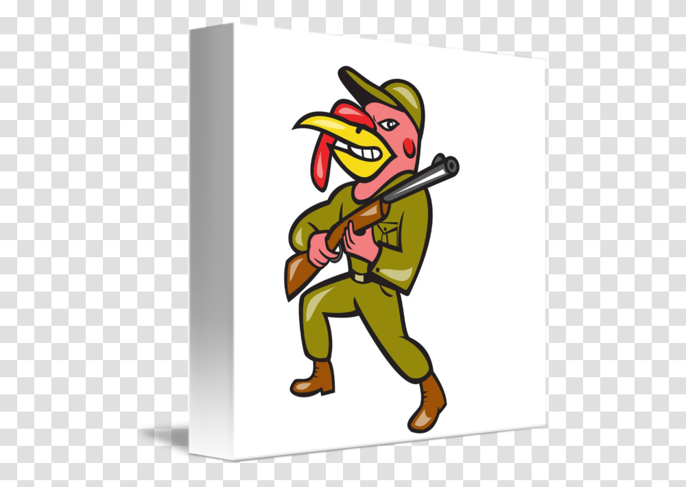 Turkey Hunter Carry Rifle Shotgun Cartoon, Person, Leisure Activities, Sleeve Transparent Png