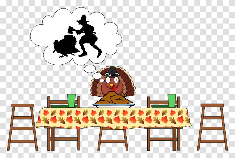Turkey Scared Turkeyhappy Thanksgiving Clipart Thanksgiving Dinner Table, Tabletop, Furniture, Meal, Food Transparent Png