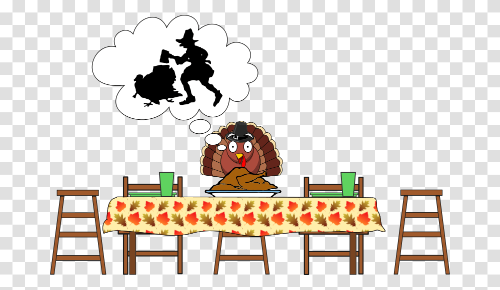 Turkey Scared Turkeyhappy Thanksgiving Thanksgiving Dinner Table Clipart, Meal, Food, Plant, Tree Transparent Png