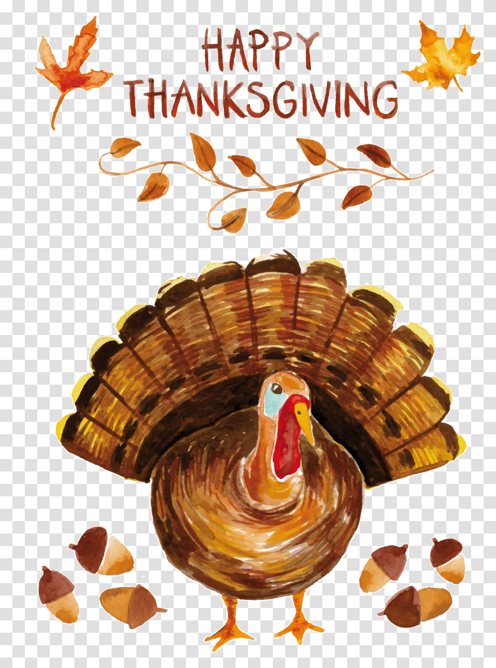 Turkey Watercolor Painting Thanksgiving Happy Thanksgiving Turkey, Fungus, Animal, Invertebrate, Sea Life Transparent Png