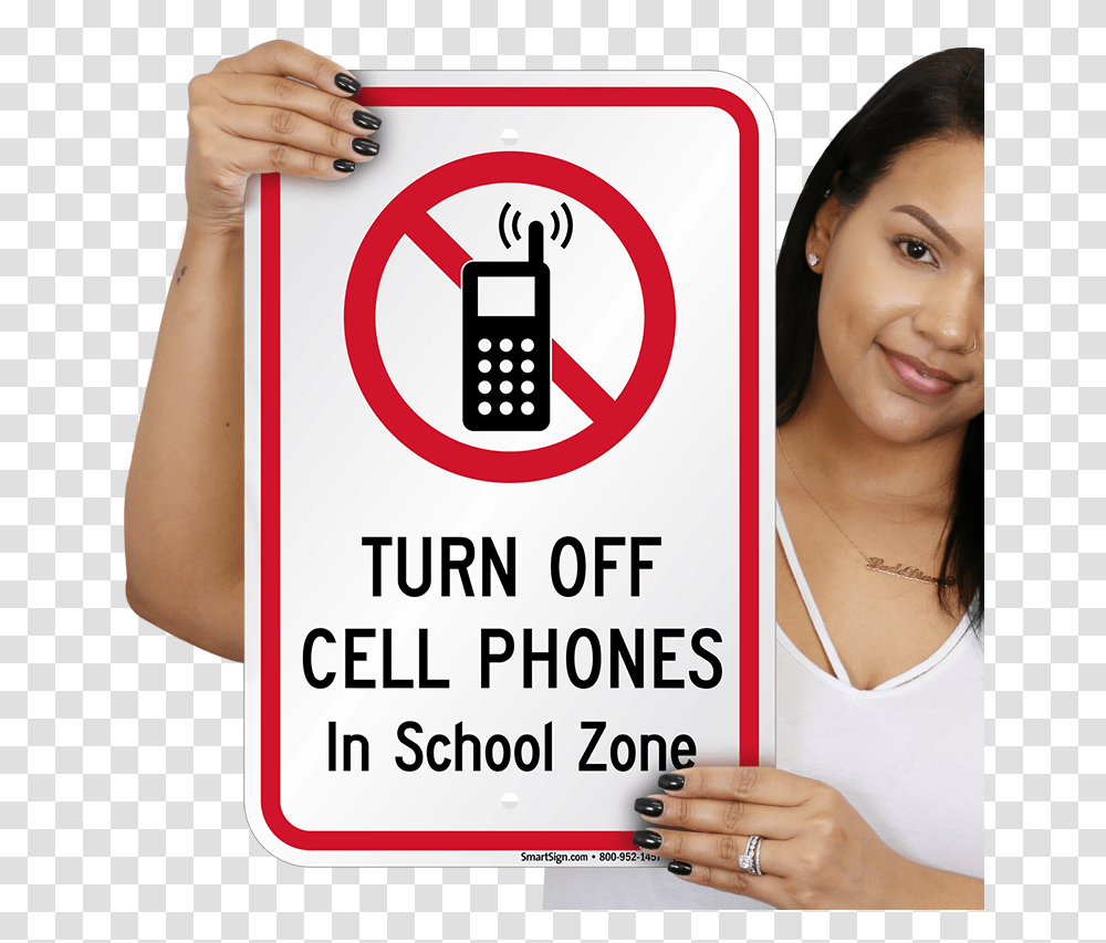 Turn Off Cell Phones In School Zone Sign No Cell Phone Cell Phone In School, Person, Text, Female, Girl Transparent Png