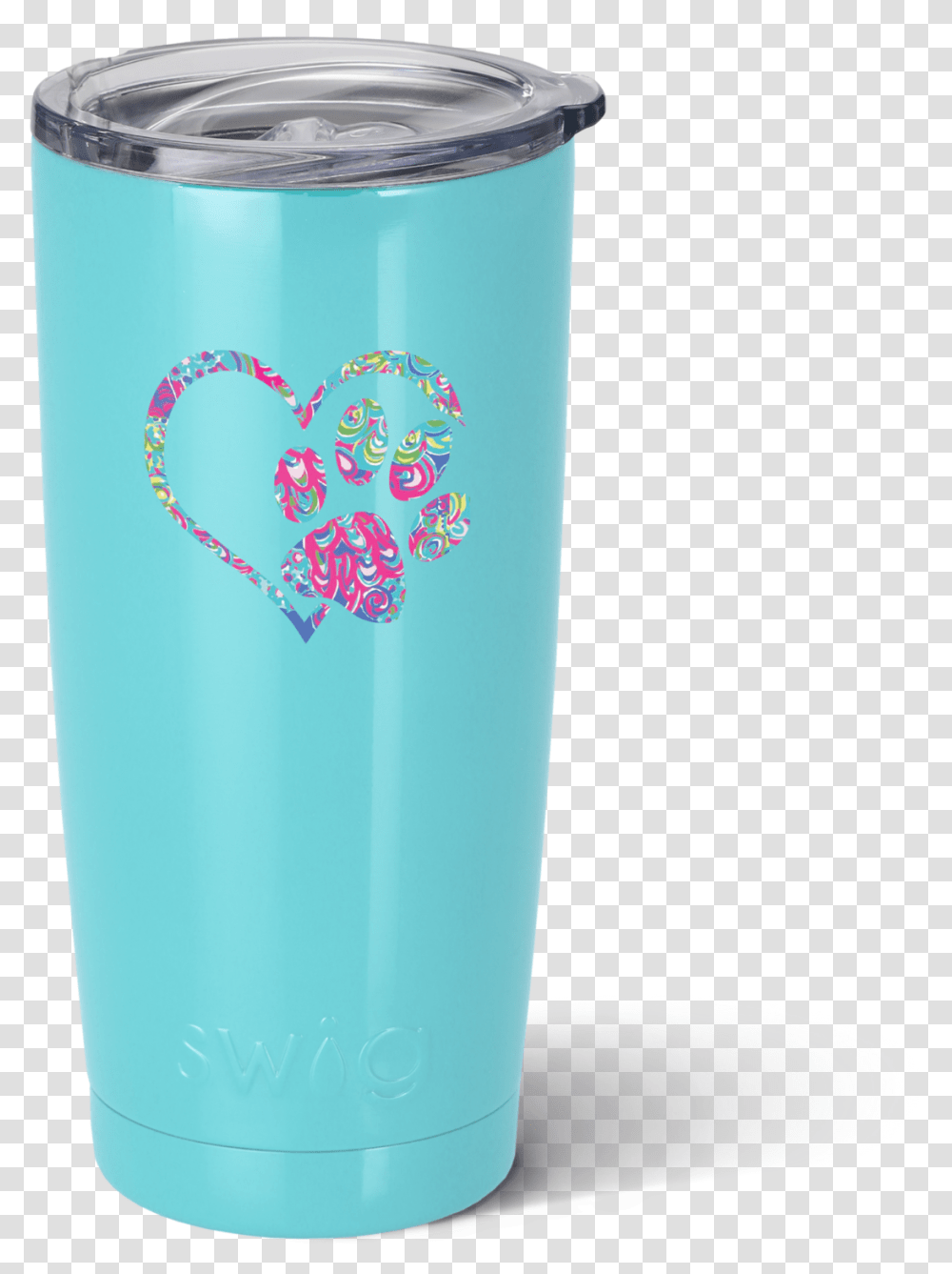 Turquoise Blue 20oz Tumbler With Heart And Paw Print Soft Drink, Bottle, Shaker, Glass, Milk Transparent Png