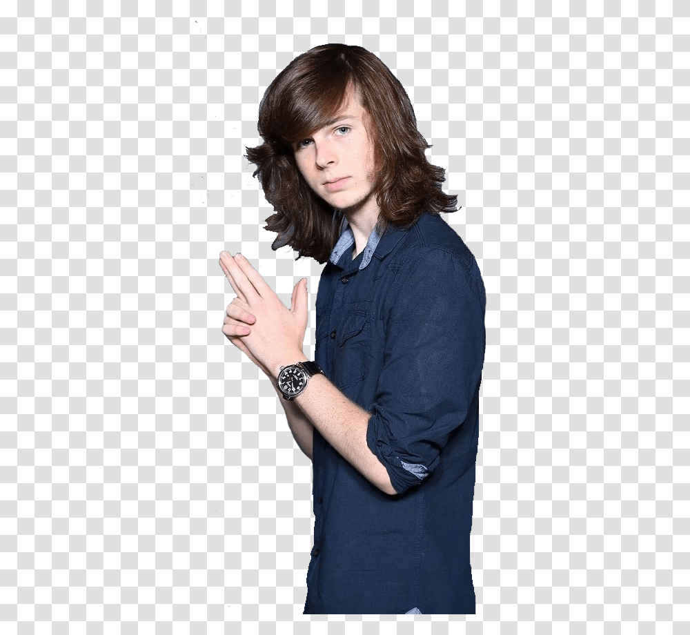 Twd The Walking Dead And Chandler Riggs Image Carl Walking Dead 2017, Person, Arm, Sleeve Transparent Png