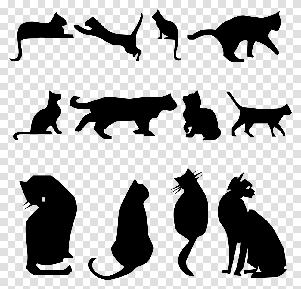 Twelve Stylized Cats Silhouettes Clip Arts Silhouette Cat Kitten Clipart, Gray, World Of Warcraft Transparent Png