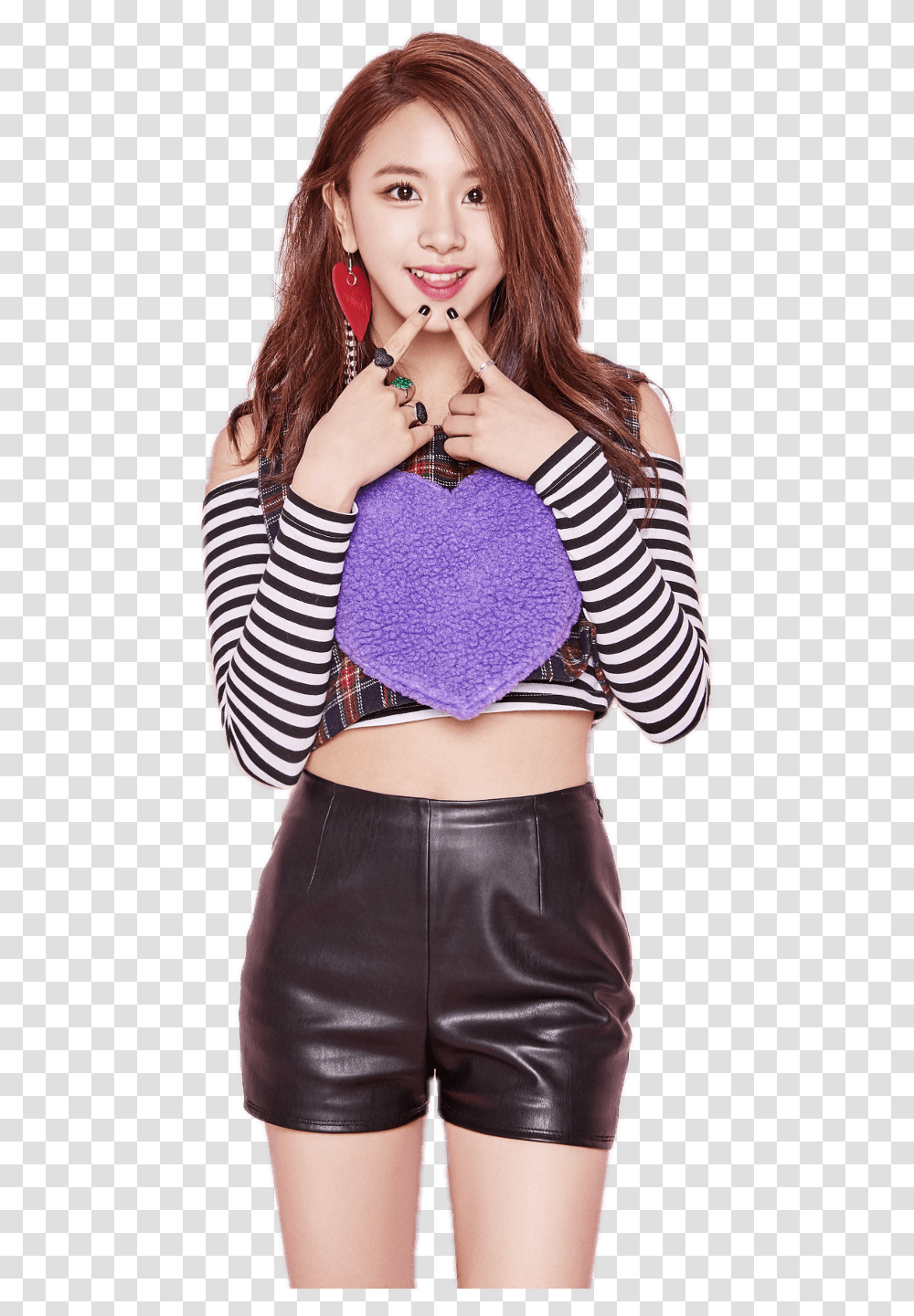 Twice Chaeyoung Purple Heart Knock Knock Twice Chaeyoung, Person, Blouse, Performer Transparent Png