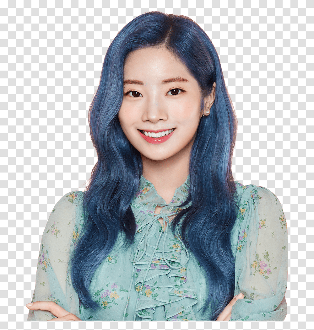 Twice Global Dahyun With Blue Hair, Clothing, Sleeve, Long Sleeve, Face Transparent Png