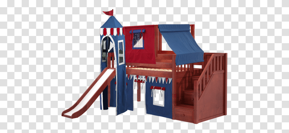 Twin Low Loft Bed With Stairs Curtain Top Tent Tower Playground Slide, Play Area, Furniture, Outdoor Play Area Transparent Png