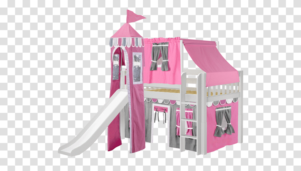 Twin Low Loft Bed With Straight Ladder Curtain Top Tent, Furniture, Crib, Bunk Bed, Slide Transparent Png