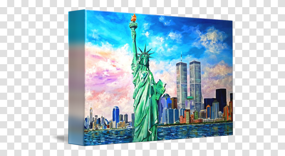 Twin Towers And Statue Of Liberty Twin Towers With Statue Of Liberty, Sculpture, Metropolis, City Transparent Png