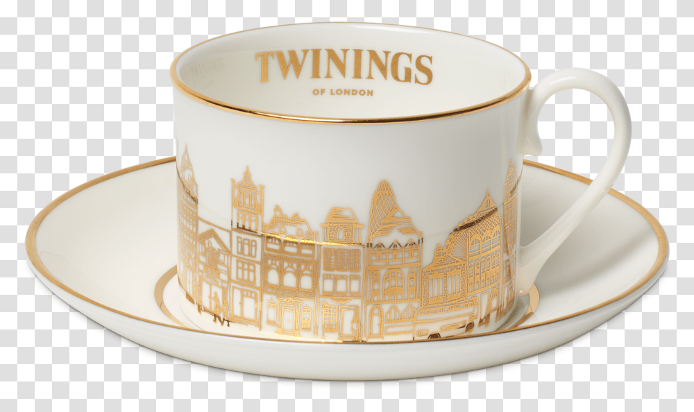 Twinings 216 Strand Gold Edge Teacup Twining Tea On Cup, Saucer, Pottery, Birthday Cake, Dessert Transparent Png