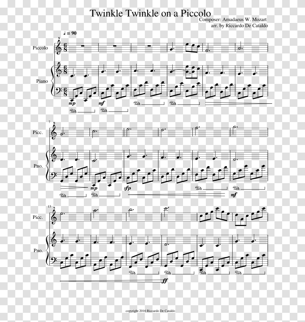 Twinkle Twinkle On A Piccolo Sheet Music Composed By Twinkle Twinkle Little Star Piccolo, Gray Transparent Png
