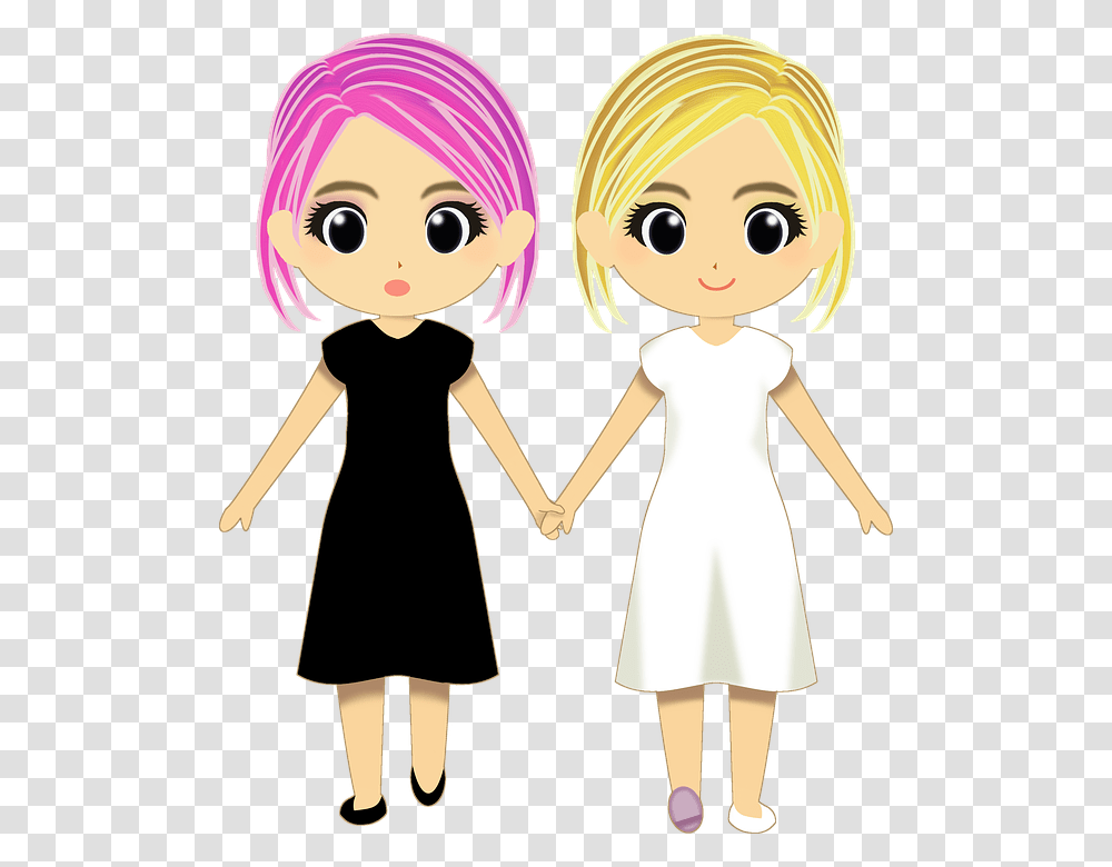 Twins Girls Guide Good Friends Blond Hair White Pretty Twin Girls Cartoon, Person, Human, People, Hand Transparent Png