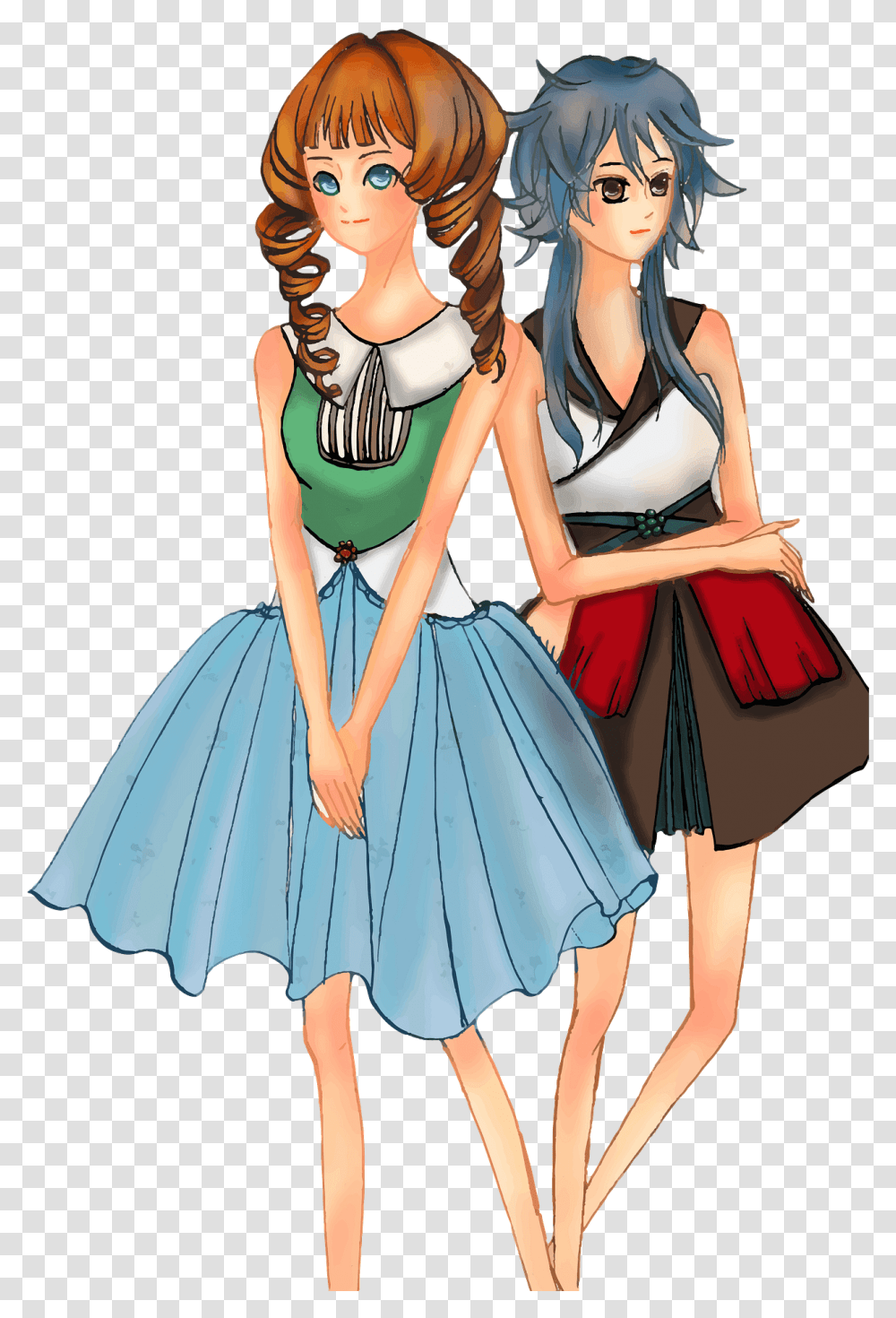 Two Anime Girls Clipart Free Download Two Anime Girls, Skirt, Clothing, Apparel, Person Transparent Png