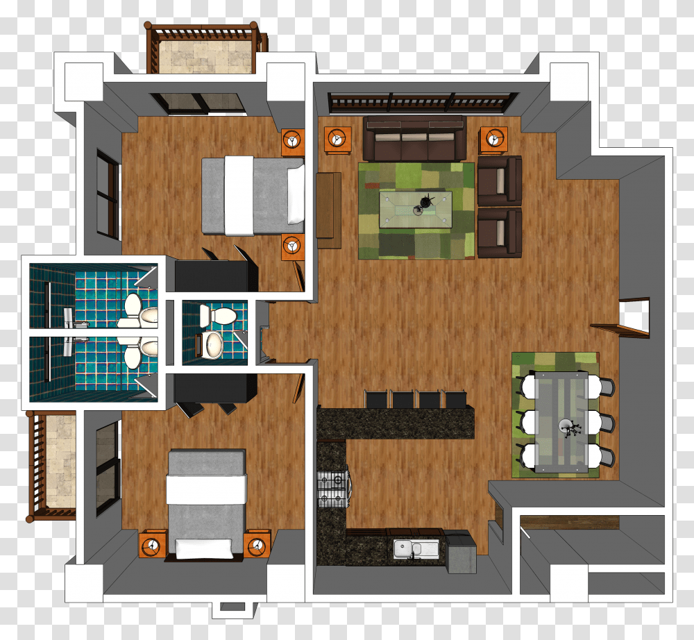 Two Bedroom With Balcony Floor Plan Transparent Png