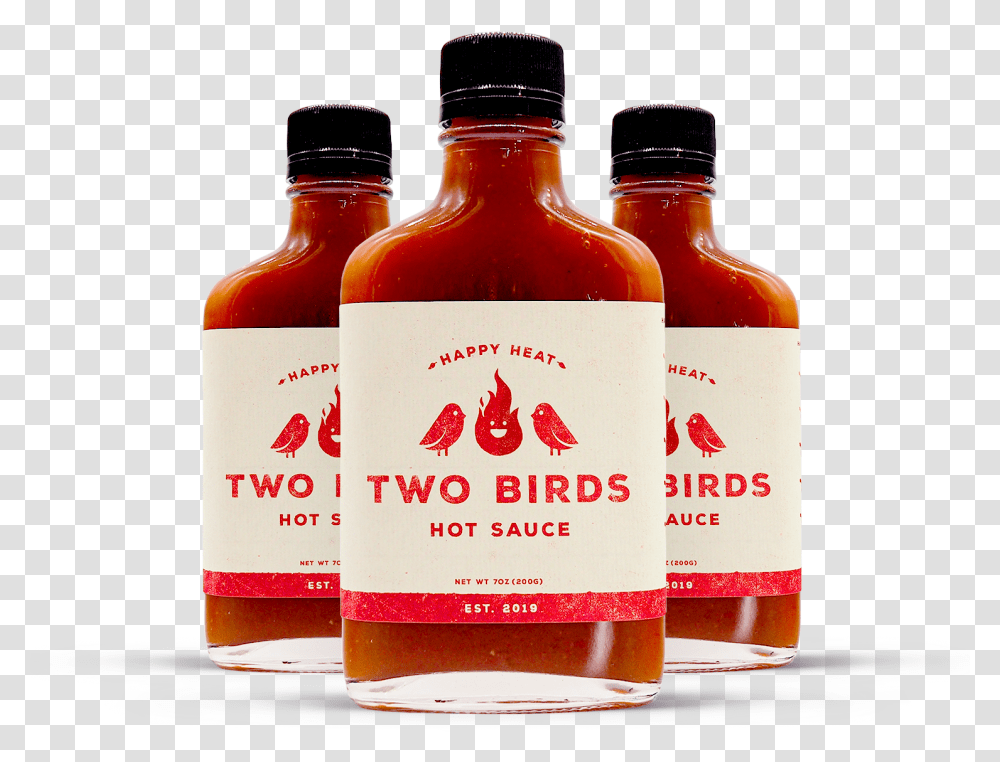 Two Birds Hot Sauce Glass Bottle, Ketchup, Food, Liquor, Alcohol Transparent Png