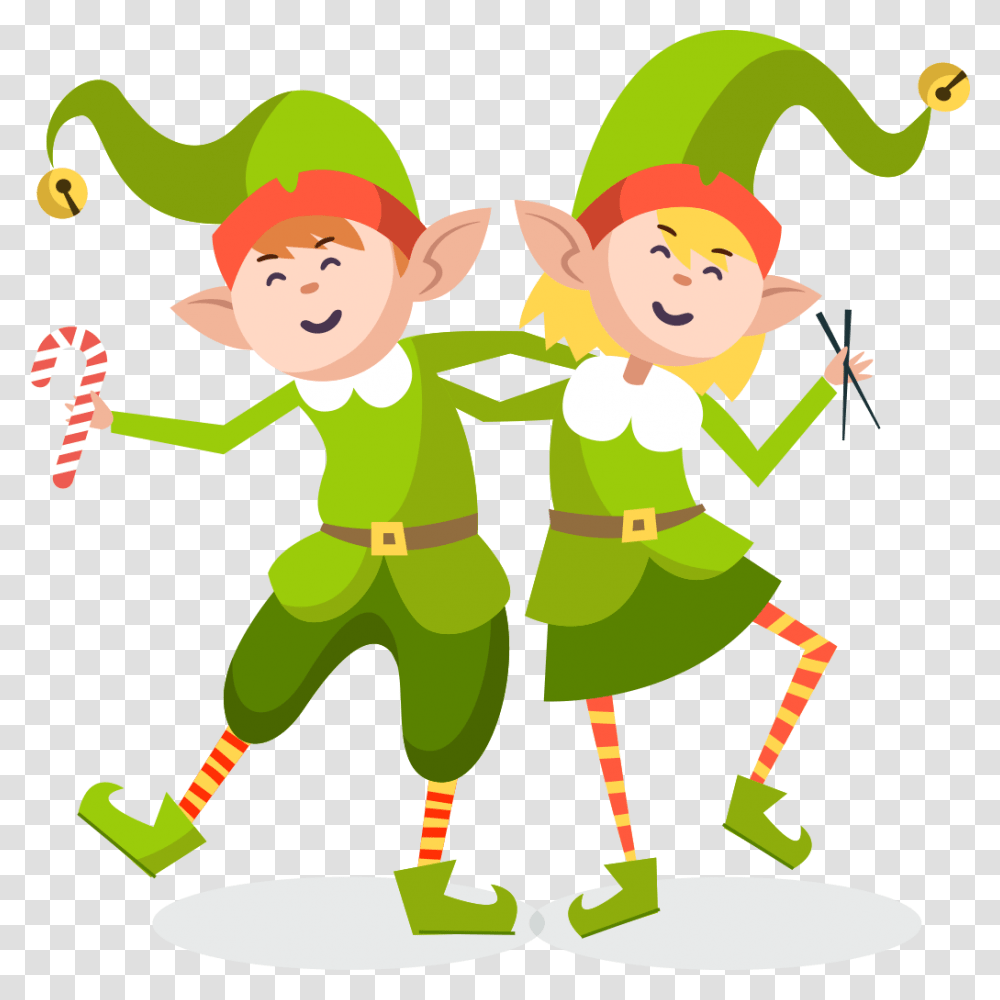 Two Christmas Elves Holding Each Other S Shoulders Two Elves Clipart, Elf Transparent Png