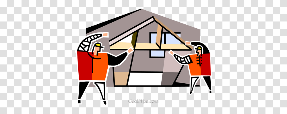 Two Construction Workers Framing A House Royalty Free Vector Clip, Housing, Building, Outdoors Transparent Png