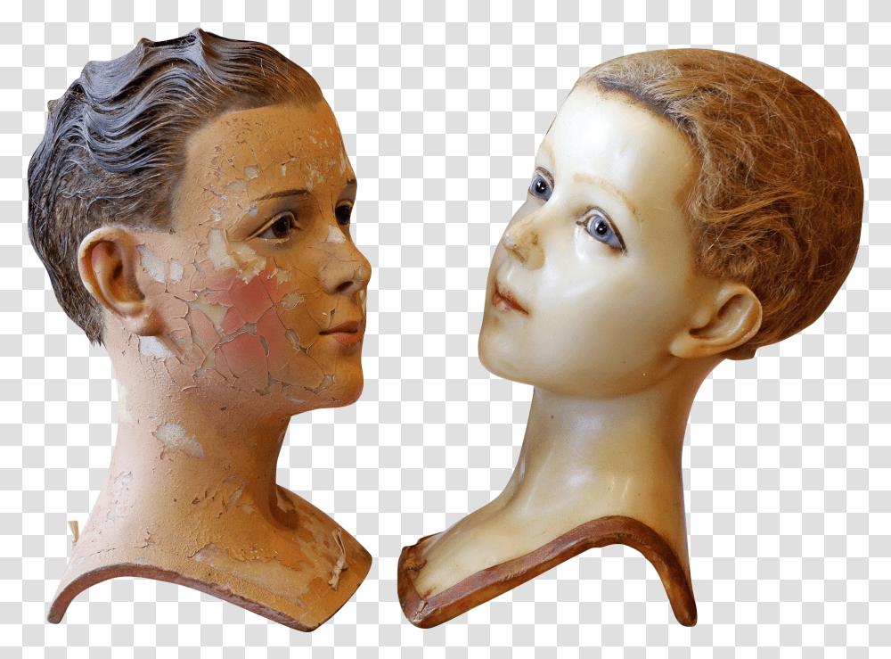 Two Early Wax Child Mannequin Heads By Siegel Of Paris Hair Design, Figurine, Person, Human, Doll Transparent Png