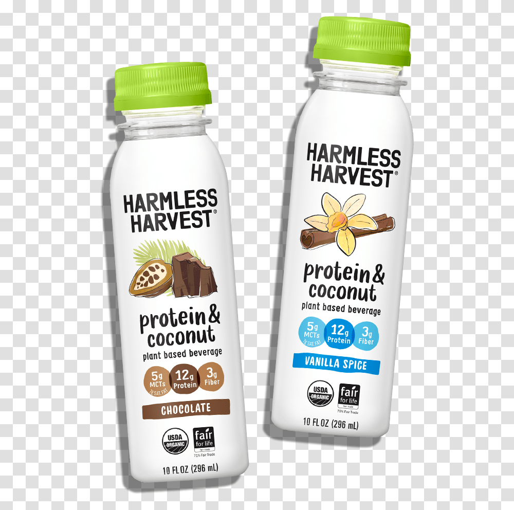 Two Harmless Harvest Protein Amp Coconut 10oz Bottles Protein Amp Coconut Harmless Harvest, Label, Shampoo Transparent Png