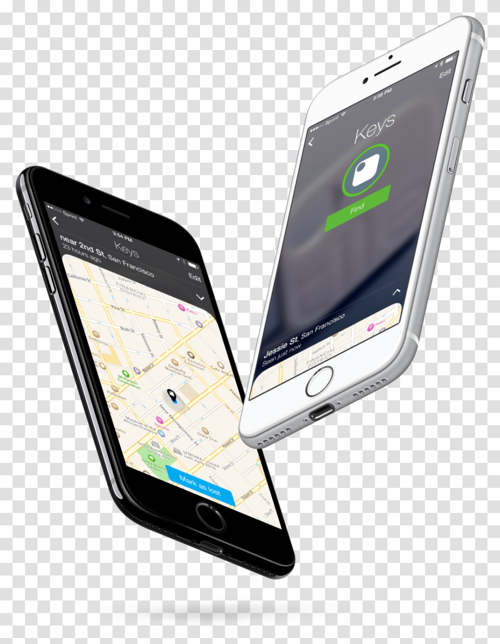 Two Iphones Displaying Screens From The Tile App Two Iphone, Mobile Phone, Electronics, Cell Phone Transparent Png