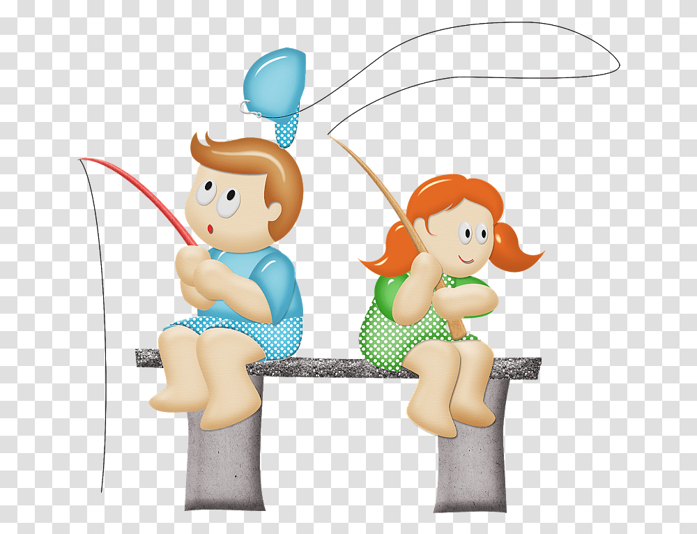 Two Kids Fishing Clipart, Chair, Furniture, Sitting, Figurine Transparent Png