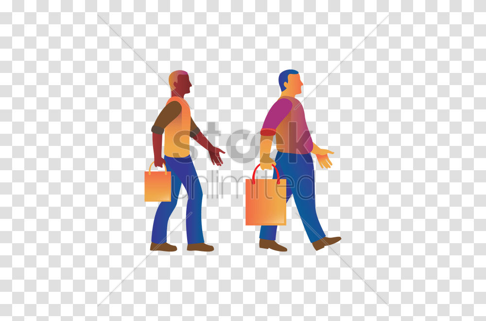 Two Men Walking With Shopping Bag Vector Image, Person, Human, Outdoors, Cleaning Transparent Png