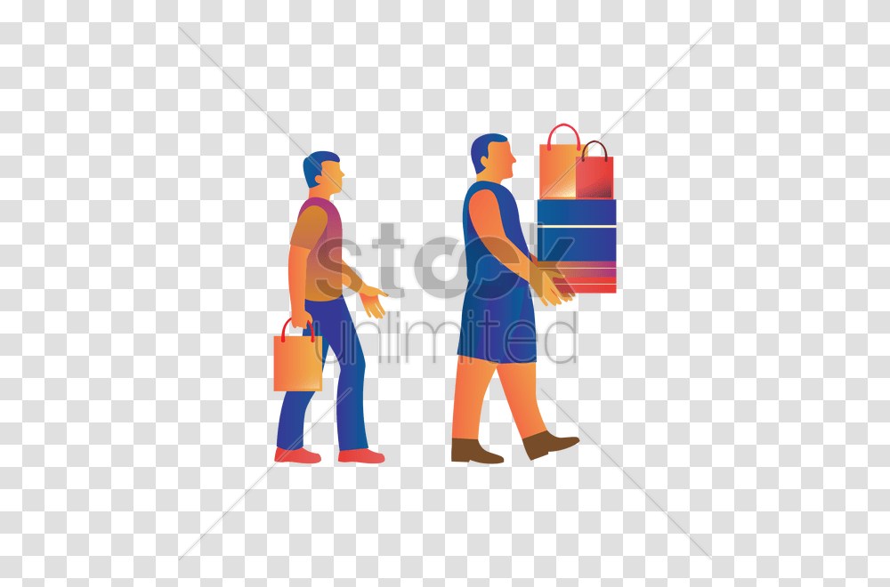 Two Men With Shopping Bags And Boxes Vector Image, Person, Outdoors, Cleaning, Standing Transparent Png