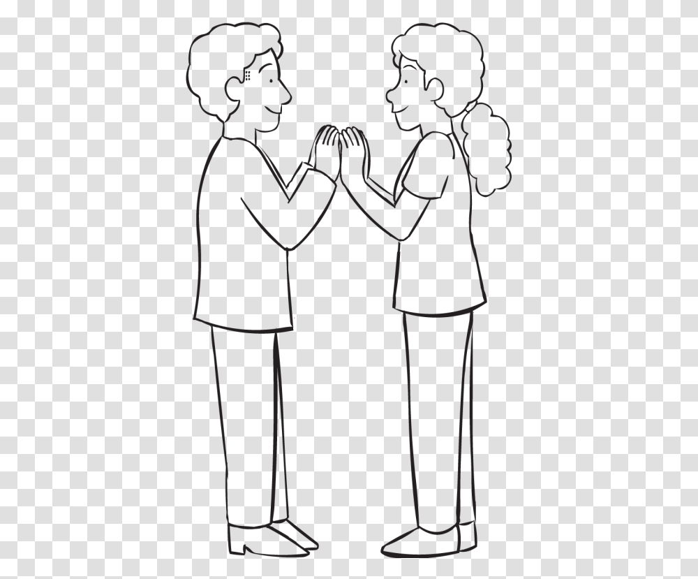 Two People Facing Each Other With Palms Touching As Line Art, Hand, Holding Hands Transparent Png