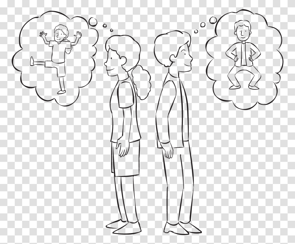 Two People Standing Back To Back Thinking Of Two Different Line Art, Hand, Shorts, Stencil Transparent Png