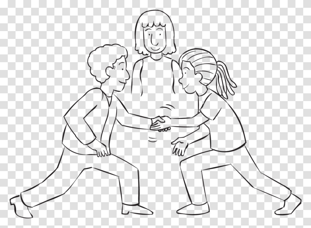 Two People Step Forward On One Leg To Shake Hands Line Art, Person, Human, Sport, Sports Transparent Png