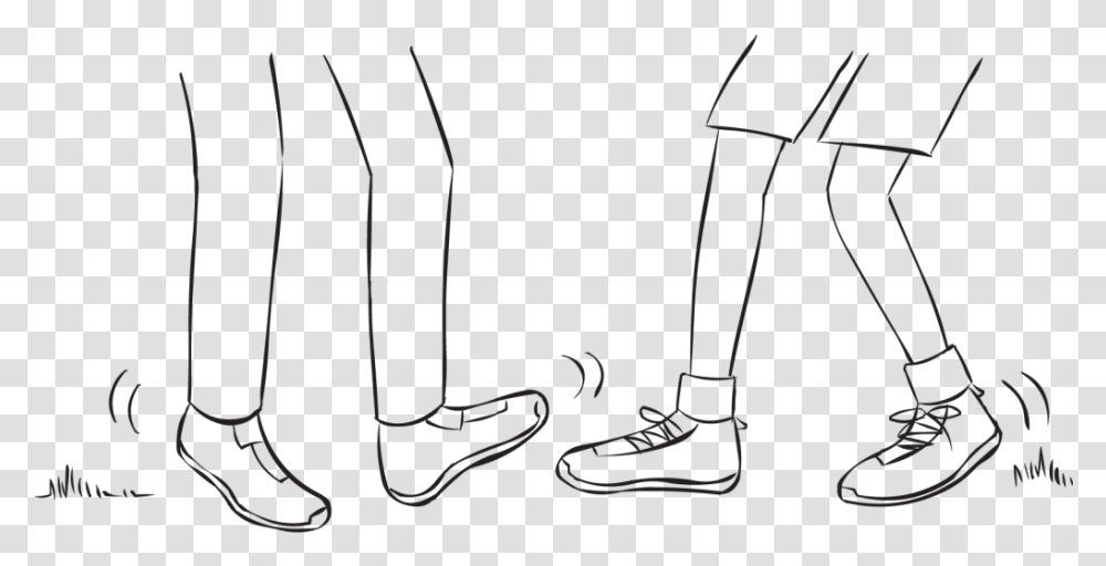 Two People Trying To Tag Each Others Feet In Fun Partner Line Art, Sleeve, Shoe, Footwear Transparent Png