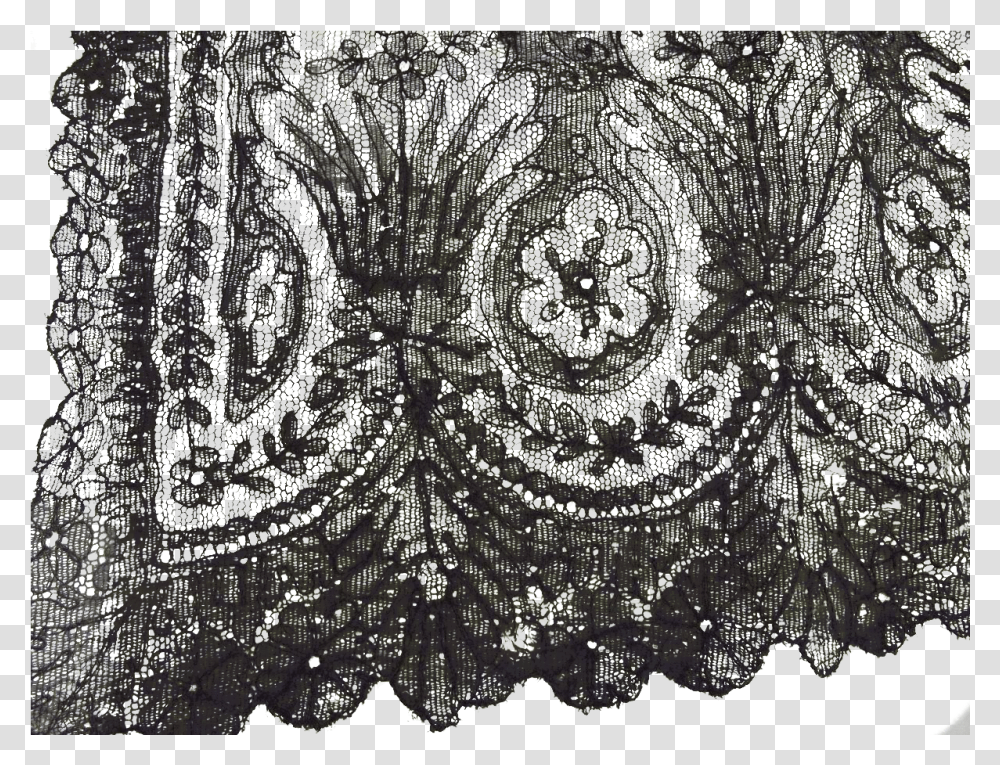 Two Pieces Of Early Black Lace Embroidery, Pattern, Ornament, Fractal, Rug Transparent Png