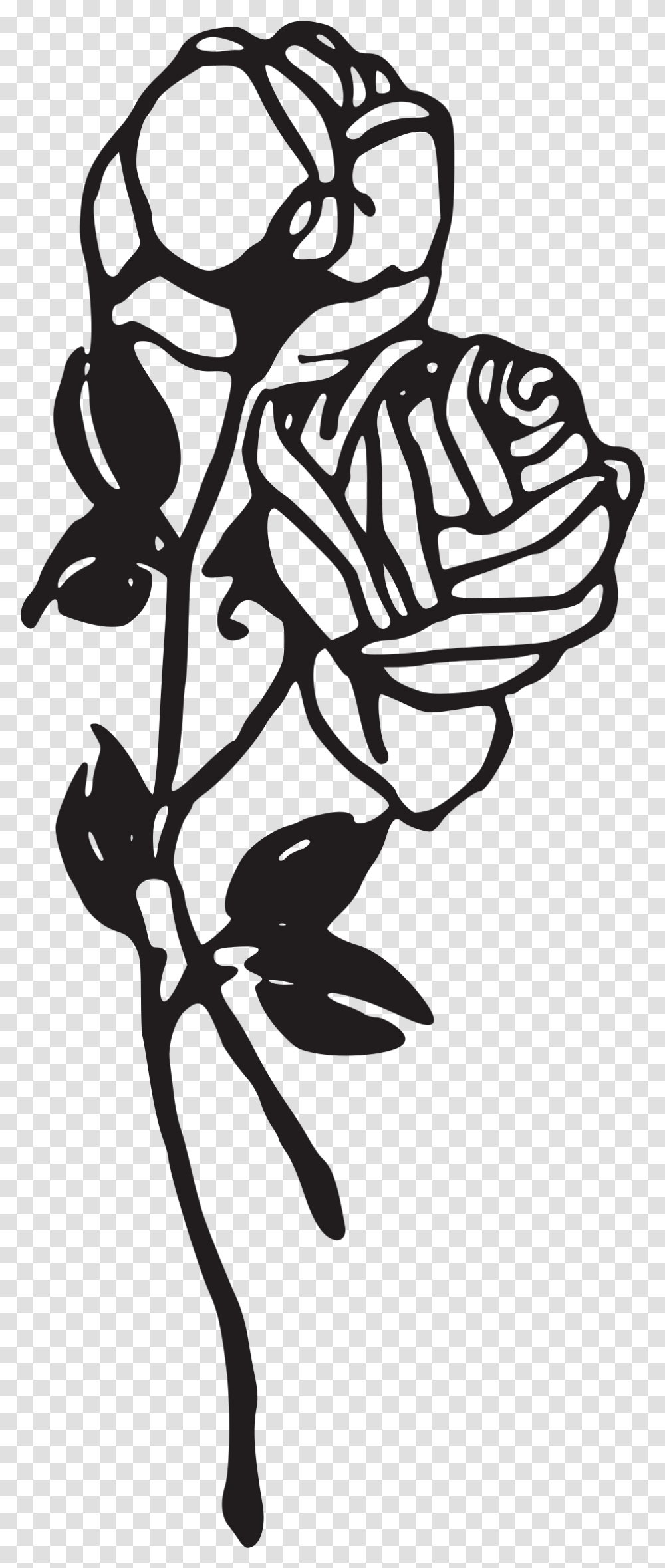 Two Roses Clip Arts Rose Clipart Black And White, Stencil, Plant, Tree Transparent Png