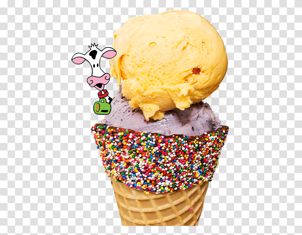 Two Scoops Of Ice Cream In A Homemade Waffle Cone From Gelato, Dessert, Food, Creme, Egg Transparent Png